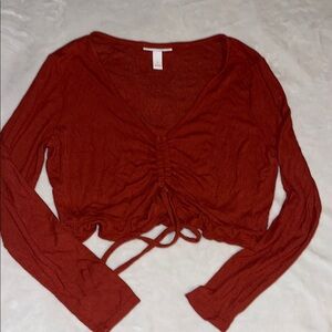 Rust Long Sleeve Ruched Crop Top